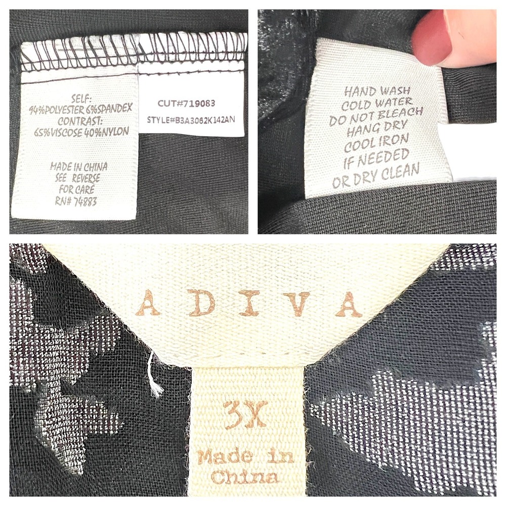 Adiva Womens Top 3X Black Velvet Sheer Embroidered‎ Red Floral Sleeves Romantic - Picture 7 of 8